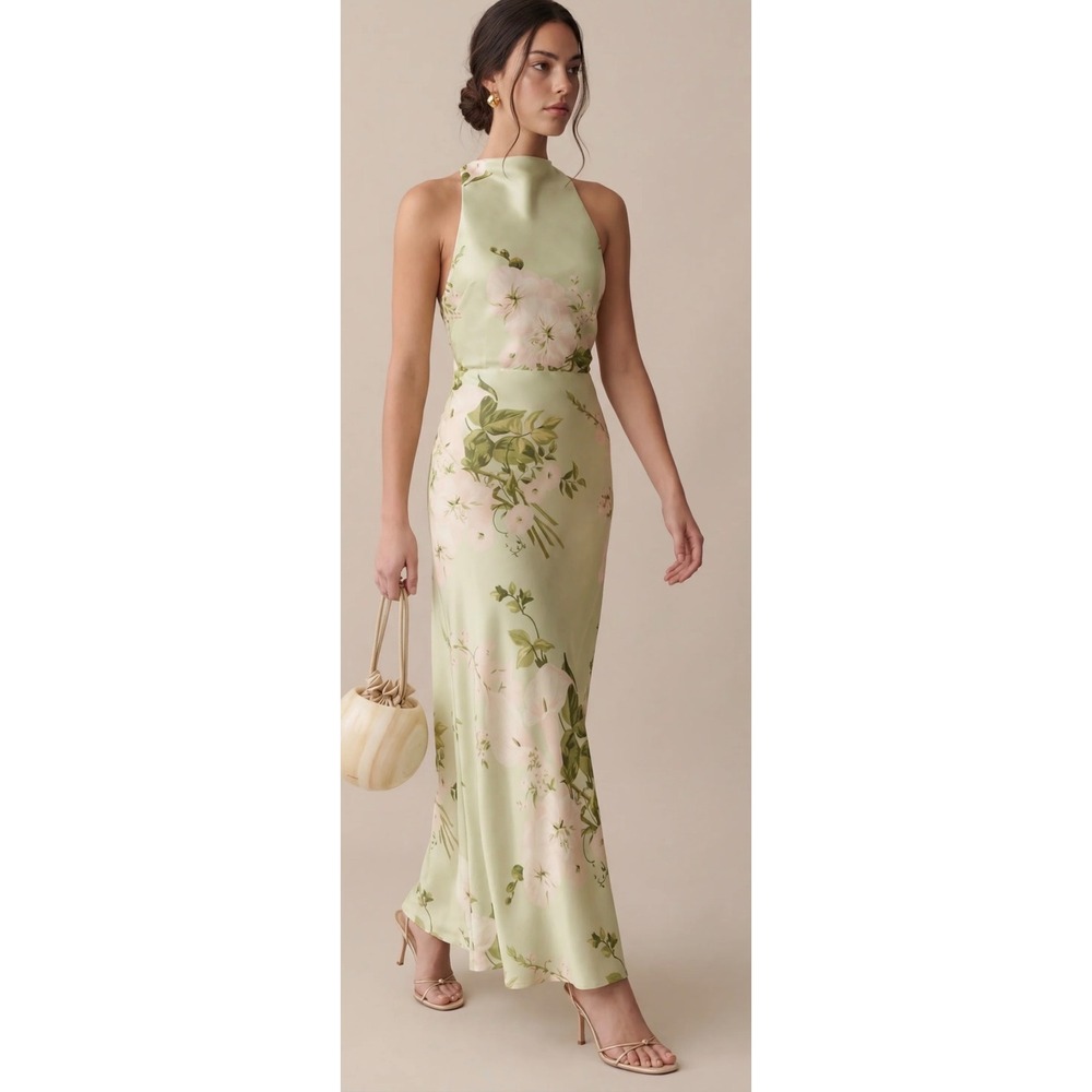 Few Moda o.p.t One Pretty Time Floral Silk Maxi Dress Sage Green Size M